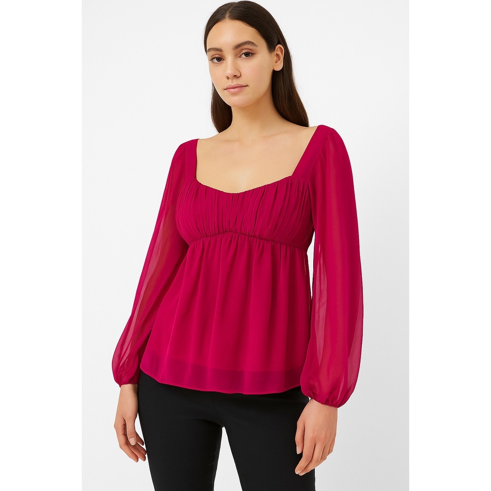 Abercrombie & Fitch Blouse Top‎ Medium Pink Long Sleeve Ruched Sweetheart Neck